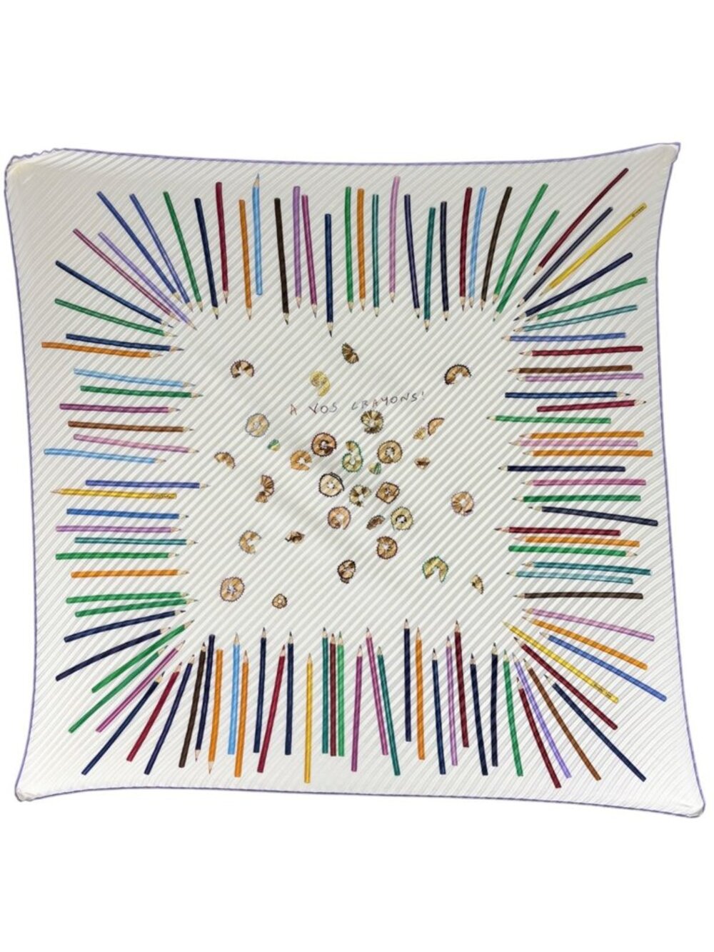 Hermes Carre 90 Vos Crayons Scarf Now Get Out Your Colored Pencils Silk White